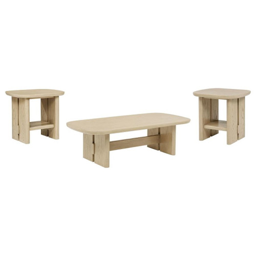 Kailani - 3-Piece Coastal Coffee And End Table Set - Beige Oak