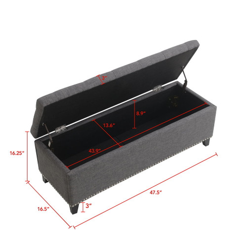 Button-Tufted Storage Ottoman With Safety Close Hinge