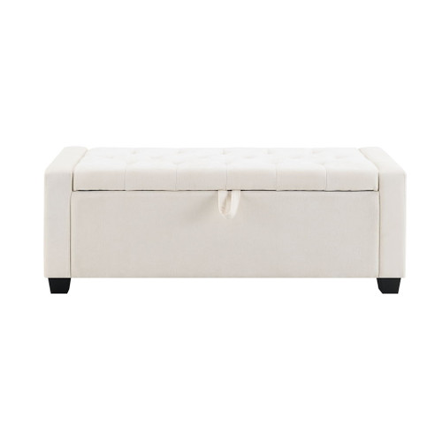 Upholstered Storage Ottoman Bench With Button Tufting And Safety Hinge