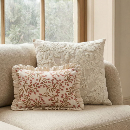Tabitha - 20" Square Embroidered Throw Pillow - (Cover) - Cream