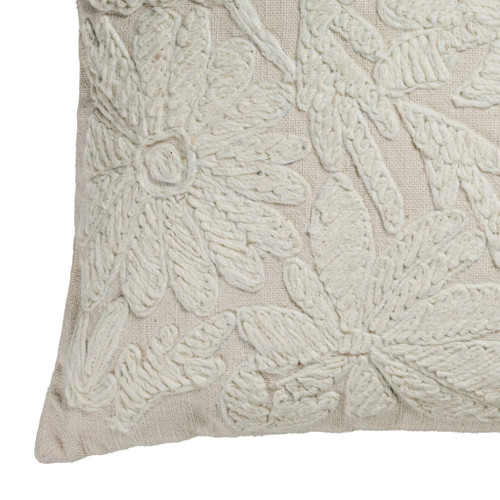 Tabitha - 20" Square Embroidered Throw Pillow - (Cover) - Cream