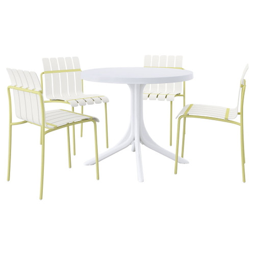 4 Piece Set Of Modern Color Block Designed Single Chairs With Round Table