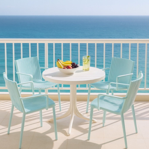 4 Modern Stackable Plastic Armchair Matched With Round Table