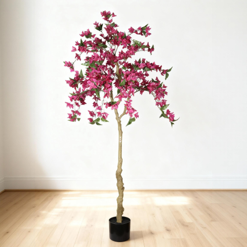 6FT Artificial Bougainvillea Tree with Black Plastic Pot, Realistic Flowering Fake Plant for Indoor Home Decor, Potted Faux Tree, 1pc/set