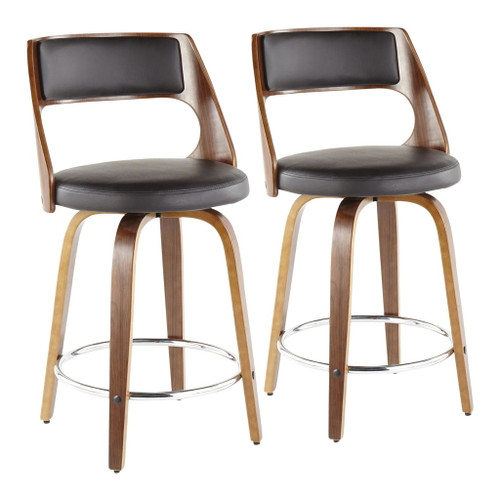 Cecina - Counter Stool With Swivel (Set of 2) - Walnut And Brown Faux Leather