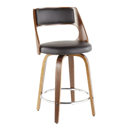 Cecina - Counter Stool With Swivel (Set of 2) - Walnut And Brown Faux Leather