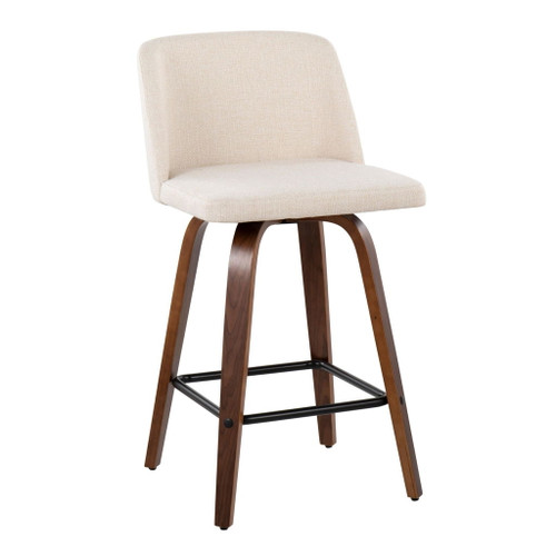 Tintori - Fixed-Height Counter Stool (Set of 2) - Walnut Wood And Square Footrest