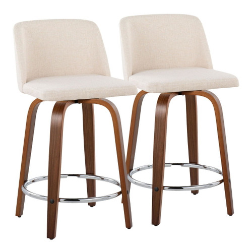 Toriano - 24" Fixed-Height Counter Stool (Set of 2) - Cream Noise And Walnut