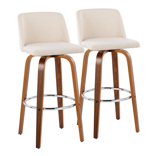 Toriano - 30" Fixed-Height Barstool (Set of 2) - Beige And Walnut