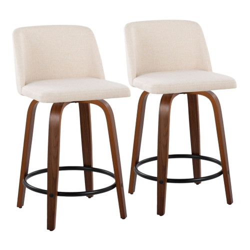 Toriano - 24" Fixed-height Counter Stool (Set of 2) - Walnut And Black Round Footrest