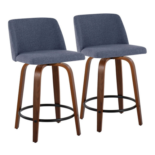 Toriano - 24" Fixed-height Counter Stool (Set of 2) - Walnut And Black Round Footrest