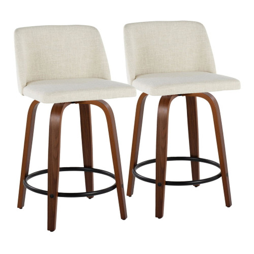 Toriano - 24" Fixed-height Counter Stool (Set of 2) - Walnut And Black Round Footrest