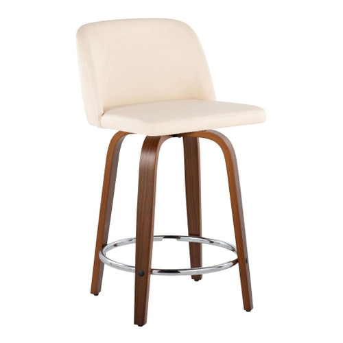 Toriano - 24" Fixed-Height Counter Stool (Set of 2) - Walnut & Chrome Round Base