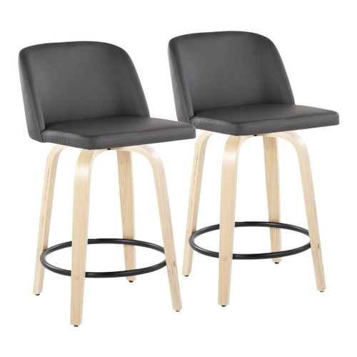 Toriano - 24" Fixed-Height Counter Stool (Set of 2) - Natural & Black Round Base