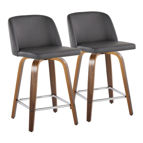 Toriano - 24" Fixed-Height Counter Stool (Set of 2) - Walnut & Chrome Square Base