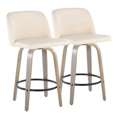 Toriano - 26" Fixed-Height Counter Stool (Set of 2) - Gray & Black Round Base