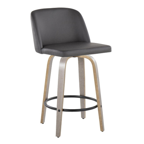 Toriano - 26" Fixed-Height Counter Stool (Set of 2) - Gray & Black Round Base