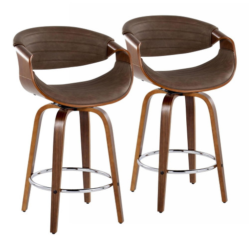 Symphony - 26" Fixed-Height Counter Stool (Set of 2) - Chrome & Walnut Base