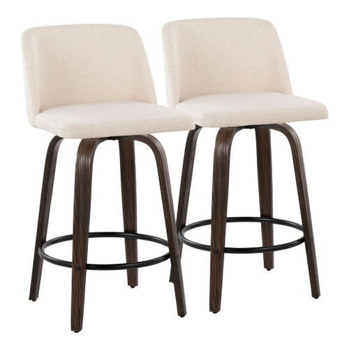 Toriano - 26" Fixed-Height Counter Stool (Set of 2) - Walnut & Black Base
