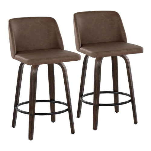 Toriano - 26" Fixed-Height Counter Stool (Set of 2) - Walnut & Black Base