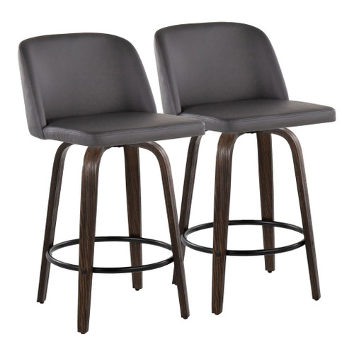 Toriano - 26" Fixed-Height Counter Stool (Set of 2) - Walnut & Black Base