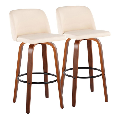 Toriano - 30" Faux Leather Fixed-Height Barstool (Set of 2) - Walnut & Chrome Base