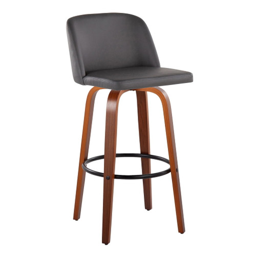 Toriano - 30" Faux Leather Fixed-Height Barstool (Set of 2) - Walnut & Chrome Base