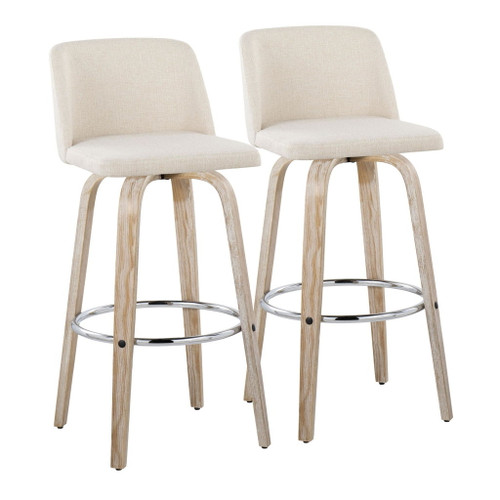 Toriano - 30" Fixed-Height Barstool (Set of 2) - Light Brown & Chrome Base