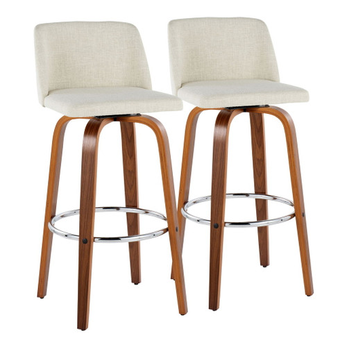 Toriano - 30" Fixed-Height Barstool (Set of 2) - Walnut & Chrome Base