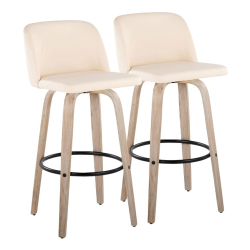Toriano - 30" Fixed-Height Barstool (Set of 2) - White Wash And Black Round Base
