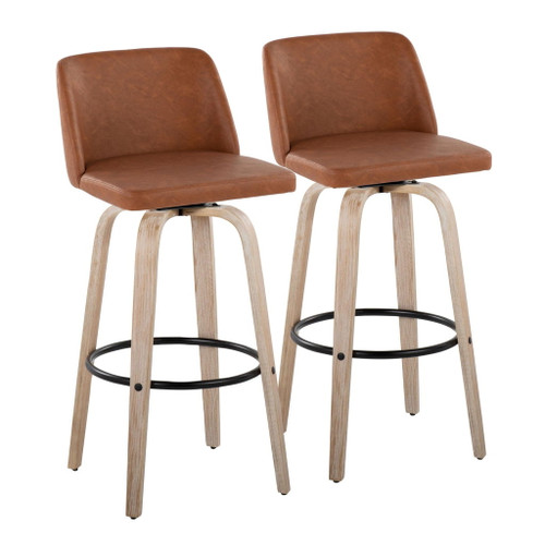 Toriano - 30" Fixed-Height Barstool (Set of 2) - White Wash And Black Round Base