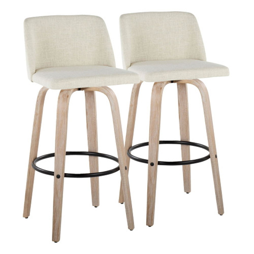 Toriano - 30" Fixed-Height Barstool (Set of 2) - White Wash And Black Round Base