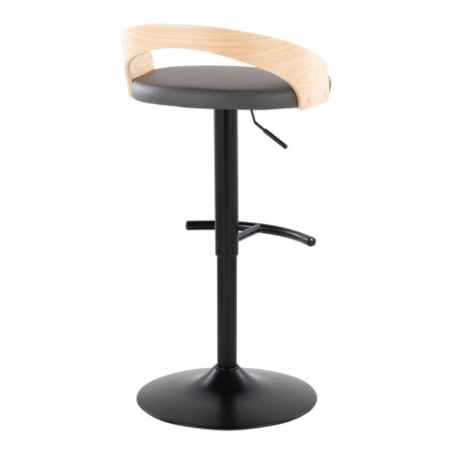 Grotto - Adjustable Barstool - Black Metal, Natural Wood