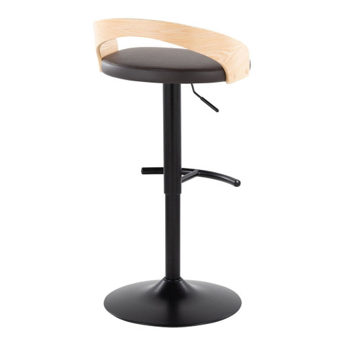 Grotto - Adjustable Barstool - Black Metal, Natural Wood