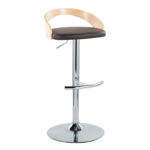 Grotto - Adjustable Barstool - Chrome Metal, Natural Wood
