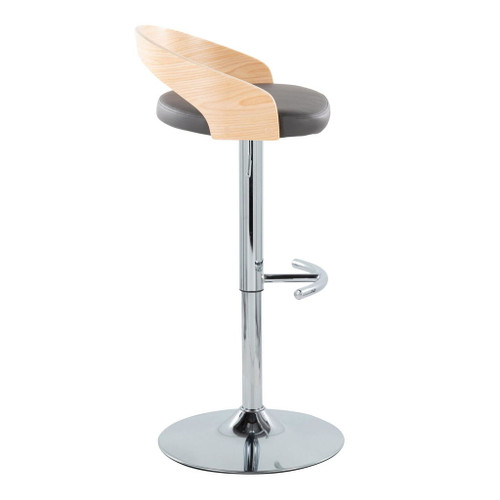 Grotto - Adjustable Barstool - Chrome Metal, Natural Wood