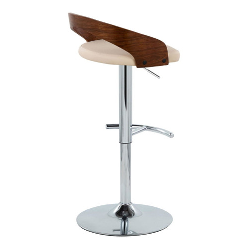 Grotto - Adjustable Barstool - Chrome Metal, Walnut Wood