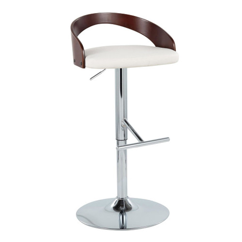 Grotto - Adjustable Barstool (Set of 2) - White Faux Leather And Cherry Wood