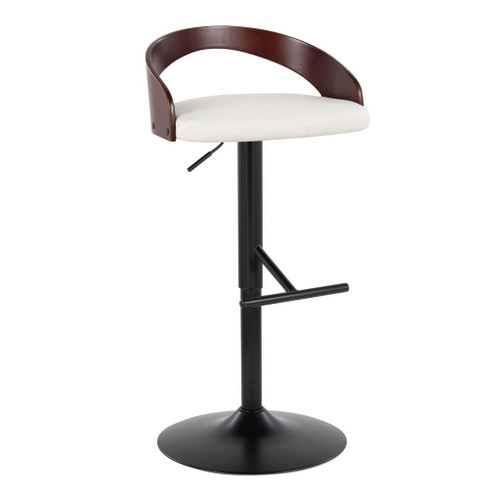 Grotto - Adjustable Barstool (Set of 2) - White Faux Leather And Cherry Wood