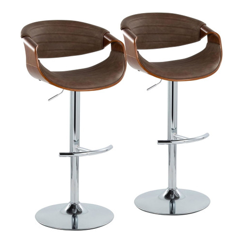 Symphony - Adjustable Barstool (Set of 2) - Chrome Base & Walnut Backrest
