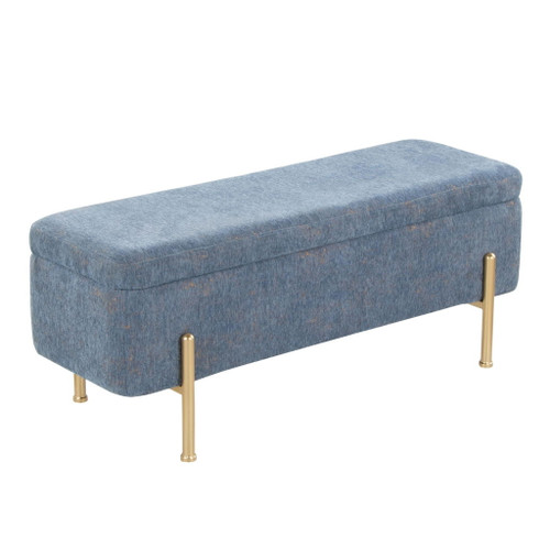 Daniella - Storage Bench - Gold Metal And Blue Fabric