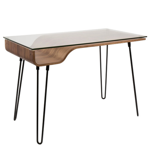 Avery - Desk - Walnut Wood, Clear Glass, And Black Metal