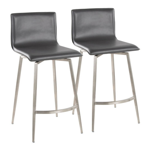 Mason - 26" Upholstered Fixed-Height Counter Stool With Swivel (Set of 2) - Stainless Steel