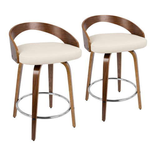 Grotto - Counter Stool With Swivel (Set of 2) - Walnut With Cream Faux Leather