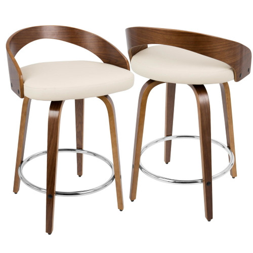 Grotto - Counter Stool With Swivel (Set of 2) - Walnut With Cream Faux Leather