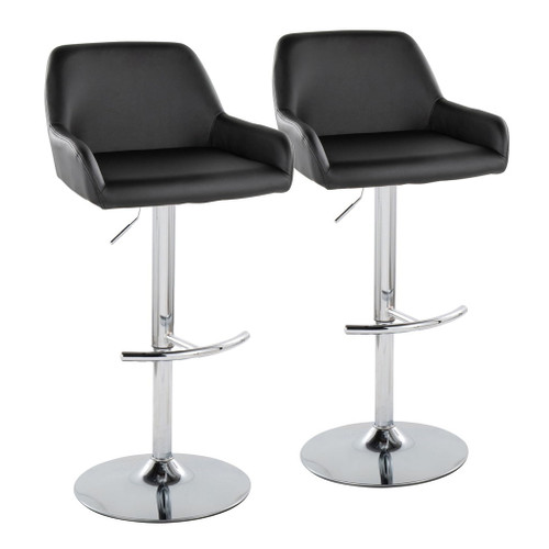Daniella - Adjustable Barstool With Rounded T Footrest (Set of 2) - Chrome Metal And Black Faux Leather