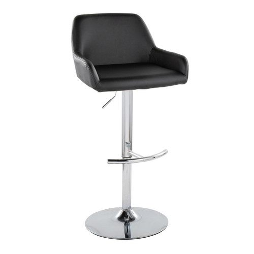 Daniella - Adjustable Barstool With Rounded T Footrest (Set of 2) - Chrome Metal And Black Faux Leather