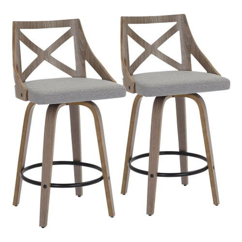 Charlotte - Farmhouse Counter Stool (Set of 2) - Light Gray Wood, Black Footrest