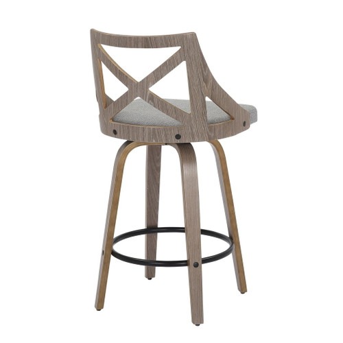Charlotte - Farmhouse Counter Stool (Set of 2) - Light Gray Wood, Black Footrest