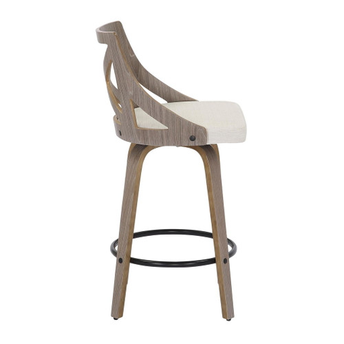 Charlotte - Farmhouse Counter Stool (Set of 2) - Light Gray Wood, Black Footrest